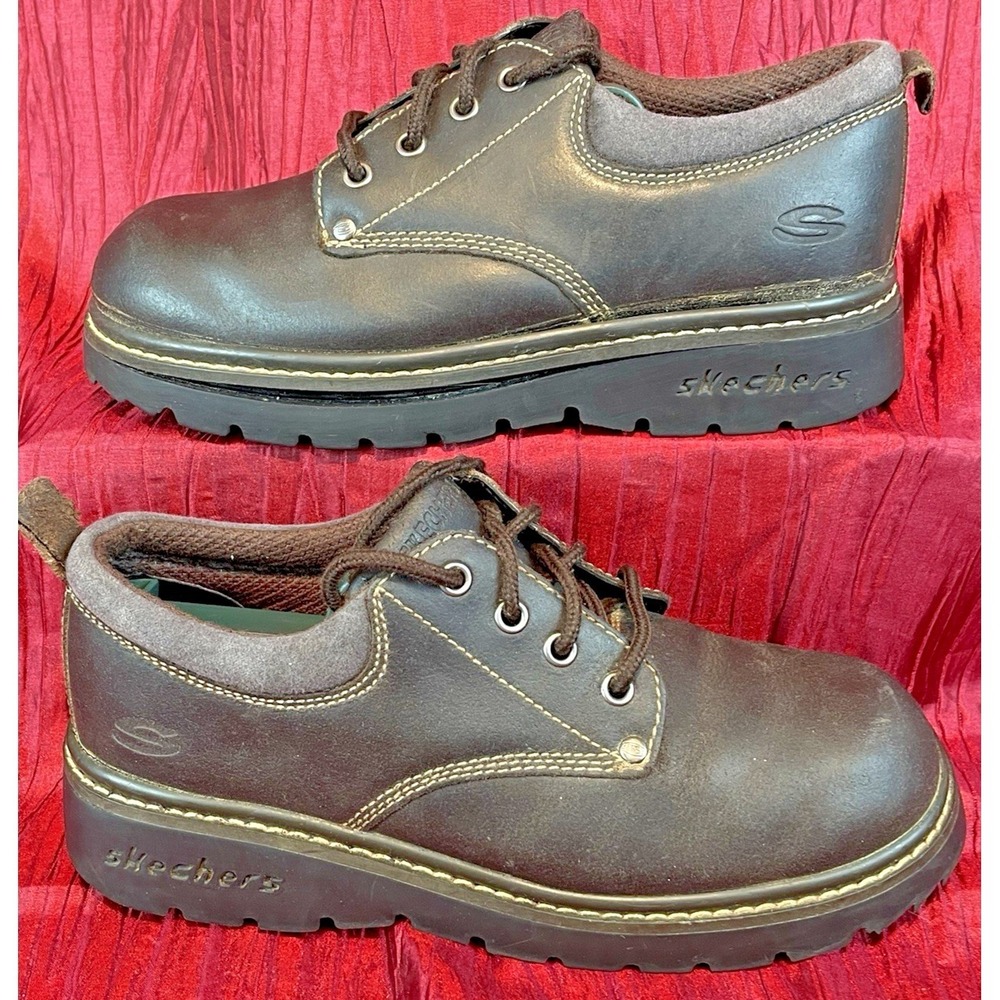 Mens Skechers Brown Leather Oxford Work Shoes Boots 2174 sz 9.5 - Picture 3 of 8